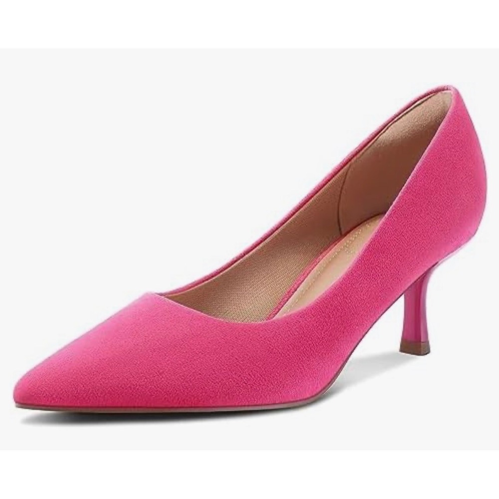 Mysoft Womens Pointed Toe Kitten Heels Pink Suede Pumps Sz10 formal comfort chic